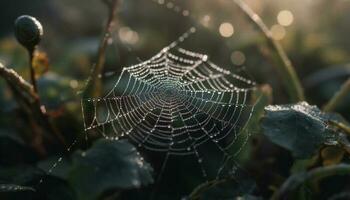 araña web brilla con Rocío gotas en otoño generado por ai foto