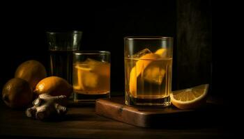 Fresh citrus cocktail on rustic wooden table generated by AI photo