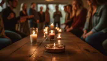 Friends gather for a glowing candle celebration generated by AI photo