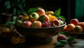 Rustic fruit bowl offers healthy autumn refreshment generated by AI photo