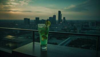 Refreshing cocktails in urban skyline at night generated by AI photo