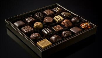 Indulgent gourmet chocolate truffle box, a sweet gift generated by AI photo