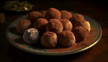 Homemade chocolate truffles baked for sweet indulgence generated by AI photo