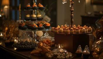 Indulgent dessert buffet with gourmet chocolate variations generated by AI photo