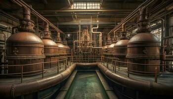 Shiny steel equipment in winery modern cellar generated by AI photo