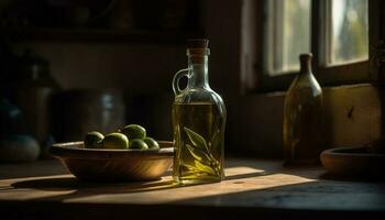 Freshly picked olives create organic cooking ingredient generated by AI photo