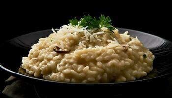 Vegetarian risotto, cooked with saffron and parmesan generated by AI photo