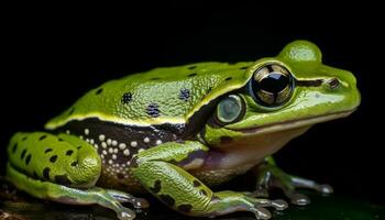 Spotted toad sitting in wet green nature generated by AI photo