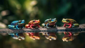 Green toad sitting in wet tropical forest generated by AI photo