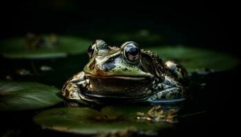 sapo sentado en mojado verde estanque generado por ai foto