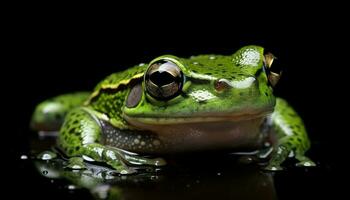 Slimy toad sitting by pond, staring ahead generated by AI photo