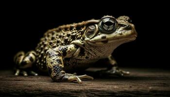 Spotted toad sitting, looking away in nature generated by AI photo