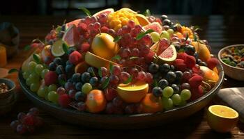 Abundance of fresh fruit on wooden table generated by AI photo