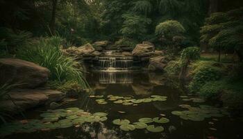 Tranquil scene of wet tropical rainforest beauty generated by AI photo