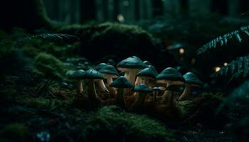 Edible toadstool grows in uncultivated forest beauty generated by AI photo
