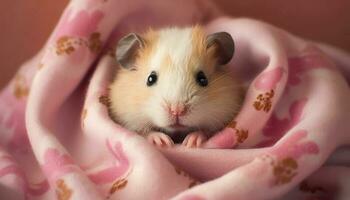 Fluffy guinea pig with pink nose portrait generated by AI photo