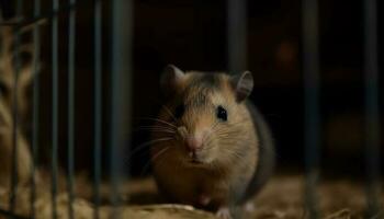 Fluffy rodent sitting in cage, looking cute generated by AI photo