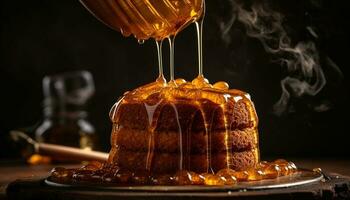 Rustic homemade dessert on wooden table indulgence generated by AI photo