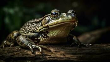 Slimy toad sitting in wet forest pond generated by AI photo