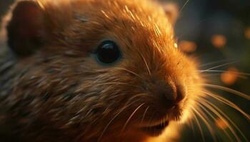 Fluffy baby rabbit sitting in grass field generated by AI photo