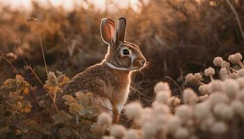 Fluffy rabbit ear in sunlight, nature beauty generated by AI photo