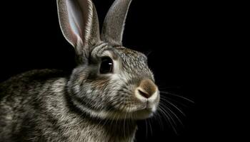 Fluffy baby rabbit sitting in nature portrait generated by AI photo