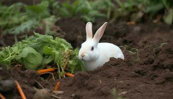 Organic carrot growth attracts cute baby rabbits generated by AI photo