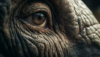 en peligro de extinción elefante arrugado maletero mira tristemente a cámara generado por ai foto