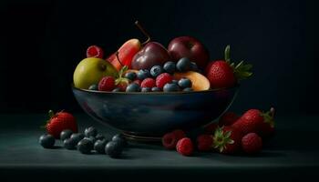 Organic berry bowl, a sweet summer delight generated by AI photo