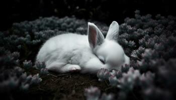 Fluffy baby rabbit in nature meadow generated by AI photo