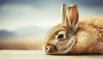 Fluffy baby rabbit sitting in the grass generated by AI photo