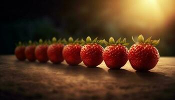 Sweet berry dessert on wooden table bowl generated by AI photo