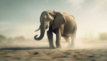 Majestic elephant walking in tranquil African savannah generated by AI photo