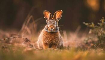 Cute animal in green meadow, summer night celebration generated by AI photo