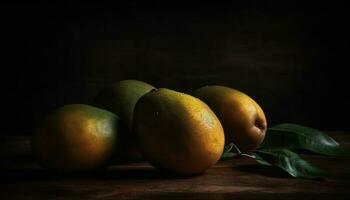 Juicy citrus fruits on rustic wooden table generated by AI photo