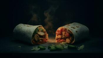 Grilled beef shawarma wrap with fresh vegetables generated by AI photo