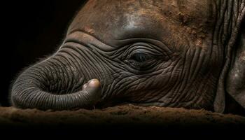 Large African elephant portrait, cute and wrinkled generated by AI photo
