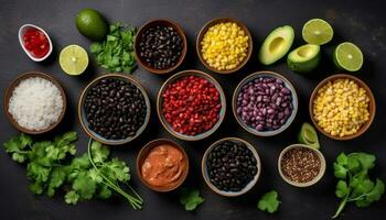 Fresh vegetarian guacamole with organic ingredients and spices generated by AI photo