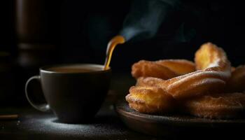 Homemade fried snack on rustic wooden table generated by AI photo