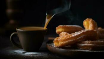 un crujiente hecho en casa Galleta en un platillo generado por ai foto