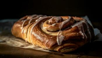 Freshly baked sweet bun, a homemade delight generated by AI photo