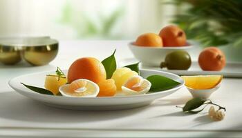 A refreshing fruit bowl, full of juicy citrus generated by AI photo