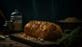 Rustic homemade meal on wooden table, fresh ingredients generated by AI photo