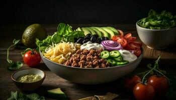 A gourmet vegetarian salad bowl with fresh ingredients generated by AI photo