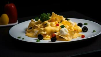 Freshly cooked gourmet pasta with healthy vegetables generated by AI photo