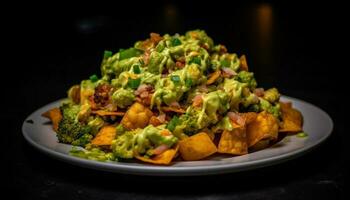 A la parrilla carne de vaca taco con Fresco guacamole aperitivo generado por ai foto