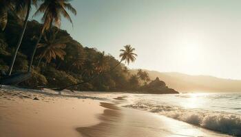 Palm trees sway in the tropical breeze generated by AI photo
