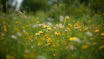 Vibrant daisy blossoms in tranquil meadow landscape generated by AI photo