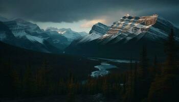 Majestic Rocky Mountains, a tranquil scene at dusk generated by AI photo