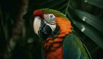 The scarlet macaw perches on a branch generated by AI photo